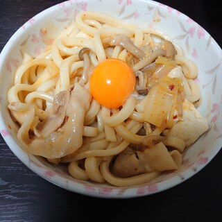 鍋の残り物を釜玉うどんにリメイク